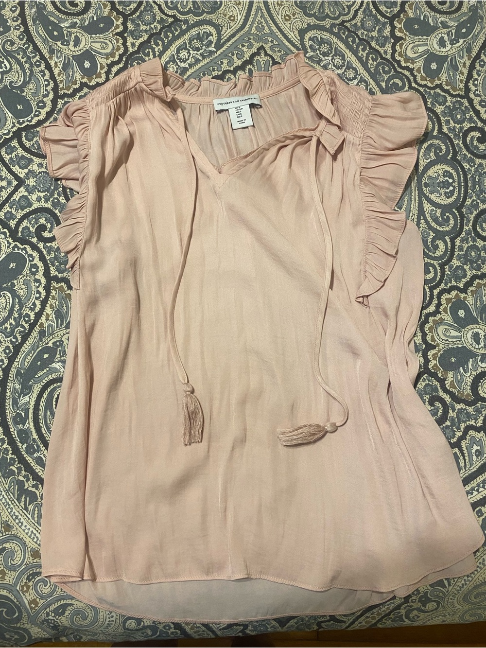 Cupcakes & Cashmere Pale Pink Ruffle Sleeve Women's Blouse